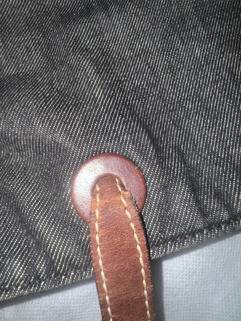 CHANEL Dark Gray Denim Tote with Brown Leather Straps - Picture 14 of 16